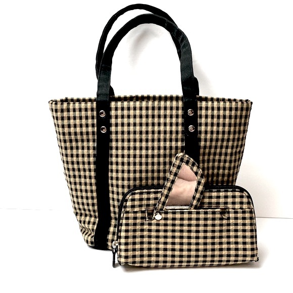 Longaberger Homestead Small Plaid Tote Handbag and make up bag - Picture 2 of 12